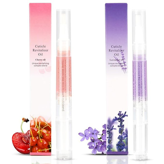 2PCS Cuticle Oil Pens for Nail Care,Cuticle Revitalizer Oil Pen with Soft Brush,Cuticle Oil to Prevent Nail Cracking and Dry (Cherry & Lavender Flavor)