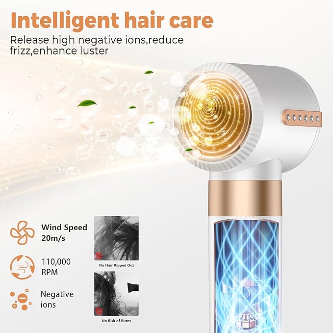 7 in ONE Hair Dryer Brush, Powerful Blow Dryer Brush with Air Curler for Hair, Brush Blow Dryer with Diffuser, Ionic Hot Air Brush Fast Dry, Volumize, Curls, Straight, Hair Styling Tools 100-120V