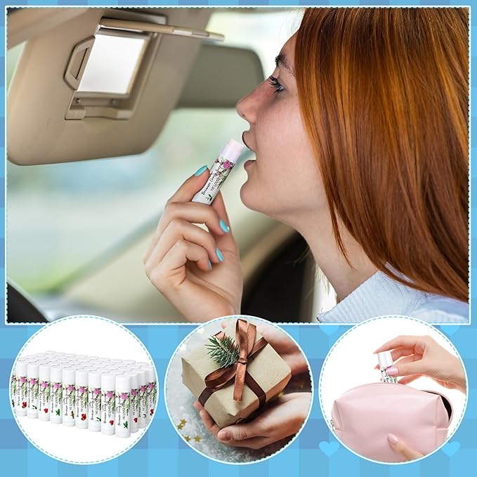 50 Pcs Christmas Christian Lip Balm Bulk Bible Verses Lip Balm Scripture Christian Gifts for Women Faith Religious Church Party Favor Inspirational Gift for Coworker Staff Employee(Floral)