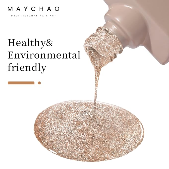 MAYCHAO 15ML Champagne Gold Gel Nail Polish 1Pc Champagne Glitter Shimmer Nail Polish Gel Soak Off UV LED Nail Art Starter Manicure Salon DIY at Home, 0.5 OZ
