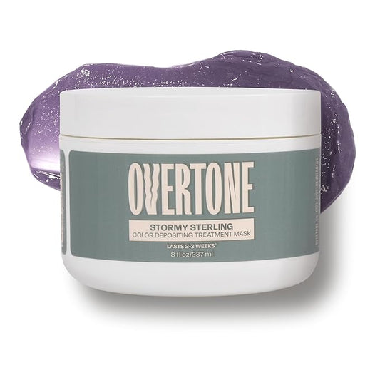 Overtone Color Depositing Semi-Permanent Hair Dye Conditioner - 8 oz For Natural & Color-Treated Hair, Moisturizing Shea Butter & Coconut Oil - Vegan & Cruelty-Free, Vibrant Silver is Stormy Sterling