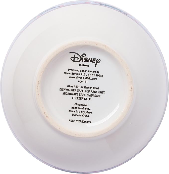 Silver Buffalo Disney Lilo and Stitch Scrump Waves Japanese Pattern Ceramic Ramen Noodle Rice Bowl with Chopsticks and Spoon, Microwave Safe, 20 Ounces