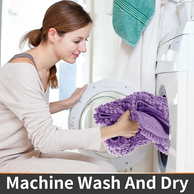 Yimobra Toilet Rug U Shaped Washable 24x20 Inch - Ultra Soft Absorbent Chenille Bath Rugs for Toilet, Quick Dry & Machine Washable, Non Slip Contour Bathroom Mat, Lavender