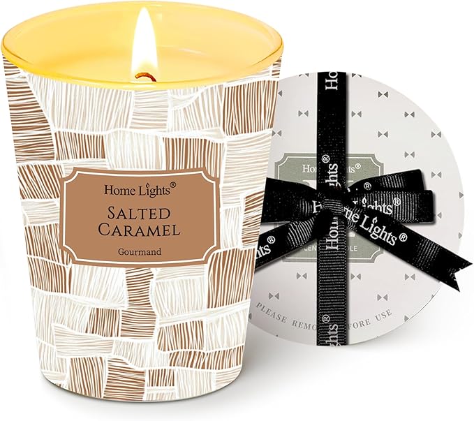 HomeLights Soy Wax Candles for Home Scented, 1-Wick Candles in Salted Caramel Scented, Rustic Modern Aromatherapy Candles Gift for Parties, Relaxing, 6.7oz