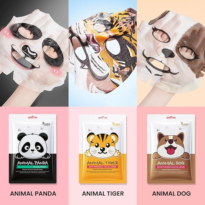 Kaely 7 Pack Kids Face Mask Spa, Animal Face Masks for Kids Teens Women Skincare, Animal Character Sheet Facial Mask for All Skin Types, Girls Night Party Skin Care Set, Birthday Christmas Gifts, 01B