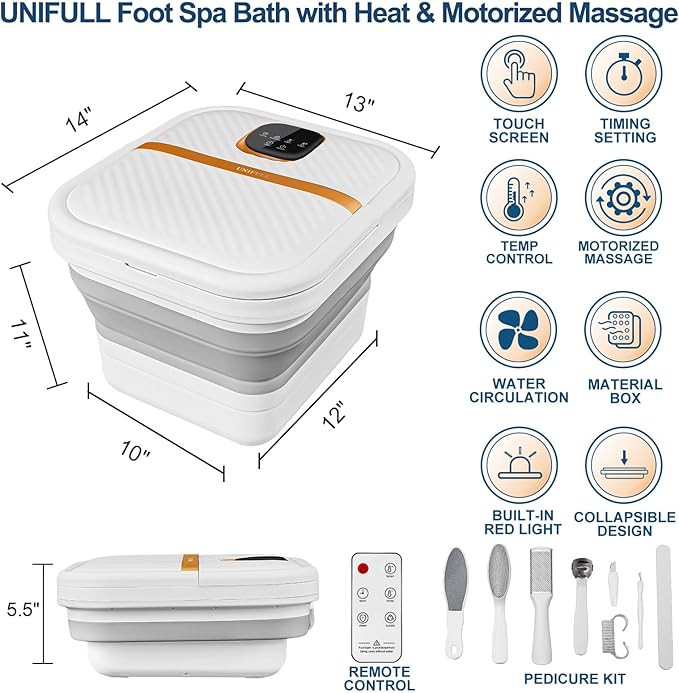 Collapsible Foot Spa Bath with Heat, Motorized Massager, Touch Screen, Foot Pedicure Kit, Temperature Control, Pedicure Foot Spa, Foot Bath