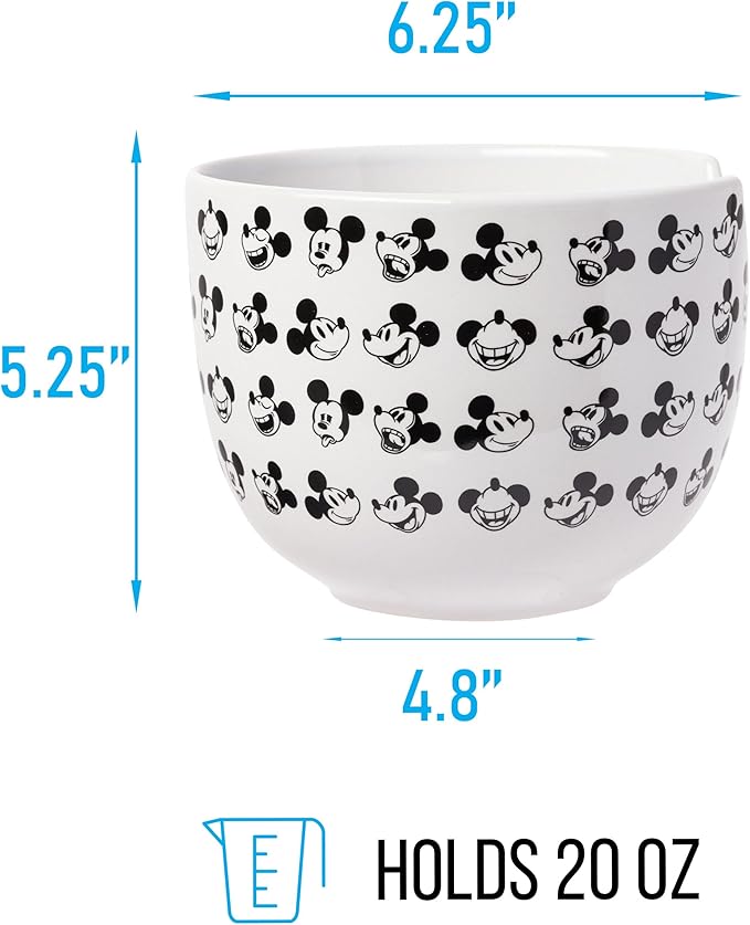 Silver Buffalo Disney Mickey Mouse Expressions Ceramic Ramen Noodle Rice Bowl with Chopsticks, Microwave Safe, 20 Ounces
