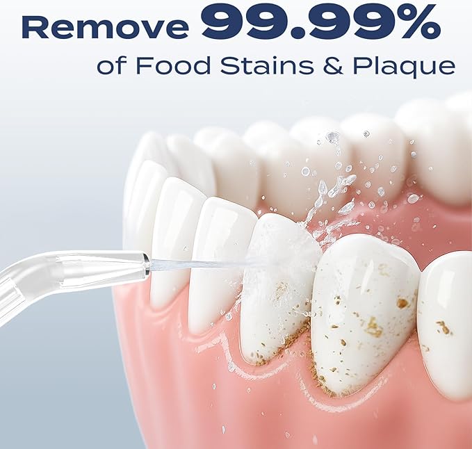 7AM2M Portable Cordless Water Flosser, Oral Irrigator with 3 Modes & 2 Tips, Fast Rechargeable, IPX7 Waterproof, Dental Water Flosser for Travel and Home Use (Navy Blue)