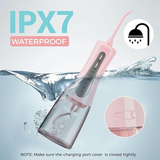 350ML Water Dental Flosser Teeth Pick with Travel Bag, 5 Modes Portable Cordless Oral Irrigator Cleaner, Electric Rechargeable IPX7 Waterproof for Home Travel Teeth Cleaning flossing (Pink)