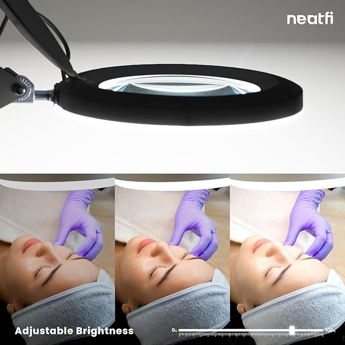 Neatfi (New Model) LED Magnifying Lamp with Clamp, 5D Magnification, 120Pcs SMD LEDs, 12W, Adjustable Color Temperature (Black, 5-Inch Lens, 5 Diopter)