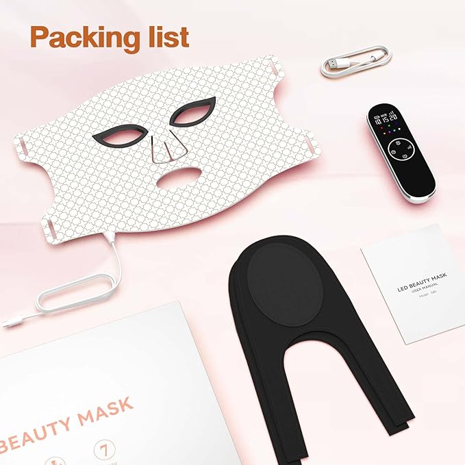 Red Light Therapy For Face, 7 Modes Portable Therapy Mask With 3000mah Rechargeable Remote, Blue, Orange, 850nm Infrared & Red Light Mask, 400 Leds For Anti-Aging