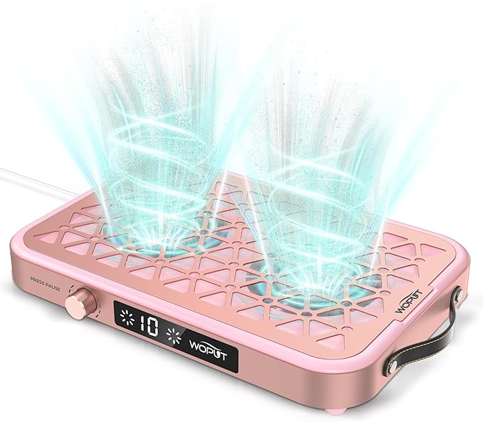 Nail Dust Collector, 1600PA Professional Nail Vacuum Dust Collector Fan with Filter Papers (30 Pcs) for Acrylic Nail Polishing & Manicure at Nail Salon & Home - Pink