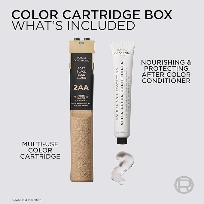 L'Oreal Paris Colorsonic Permanent Hair Dye Cartridge, Vibrant Hair Color for Root Touch Up, Gray Coverage or All Over Color in just 5 Minutes, 2AA Soft Blue Black (Coloring Device Sold Separately)