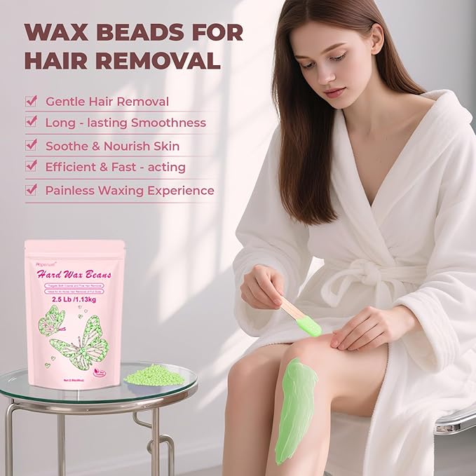 Hard Wax Beads for Hair Removal - 2.5lb/40oz Sensitive Skin Waxing Kit with 20 Sticks for Brazilian, Bikini, Underarms, Face & Body - Large Bulk Tea Tree Wax Beads