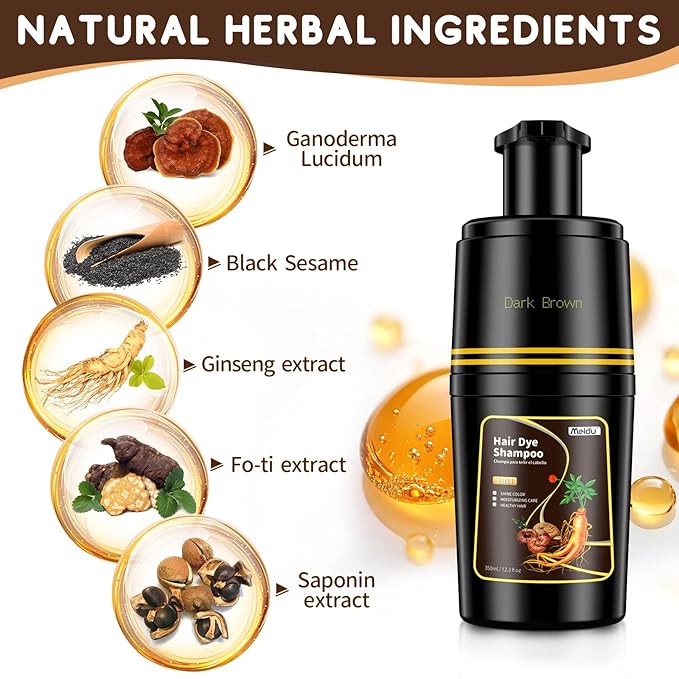 IIIMEIDU Dark Brown Hair dye Shampoo 3 in 1, Natural Hair Color Shampoo for Gray Hair, Shampoo Tinte Para el Cabello for Women and Men 100% Grey Hair Coverage, 350ml