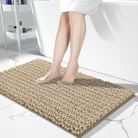 Yimobra Long Bathroom Rugs Non Slip Washable 44x24 Inch - Ultra Soft Absorbent Chenille Bath Mat, Quick Dry Shaggy Floor Carpet for Tub Shower, Camel Home Decor Accessories