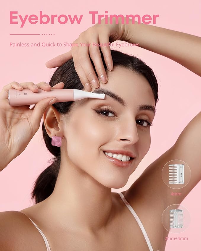 VG VOGCREST Nose Hair Trimmer for Women: Rechargeable Painless Eyebrow Trimmer - Low Noise Portable Facial Hair Removal for Ladies Aged 18-55 - Home Party Travel, Christmas Gifts (Bright Pink)