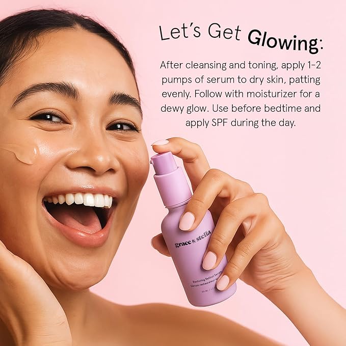 grace & stella Retinol Serum for Face with Hyaluronic Acid (50ml/1.7 fl oz) - Restoring Retinol Hyaluronic Acid Serum for Face to Reduce Fine Lines & Wrinkles - Acido Hialuronico - Vegan Skincare