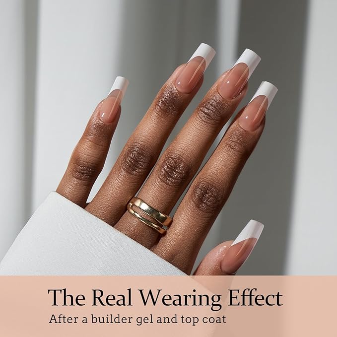 BTArtboxnails XCOATTIPS French Tip Nail Kit - Long Square Nail Tips Brown with Nail Gel, French Protecing Duo, Nail Lamp, Gel Nail Extension Kit