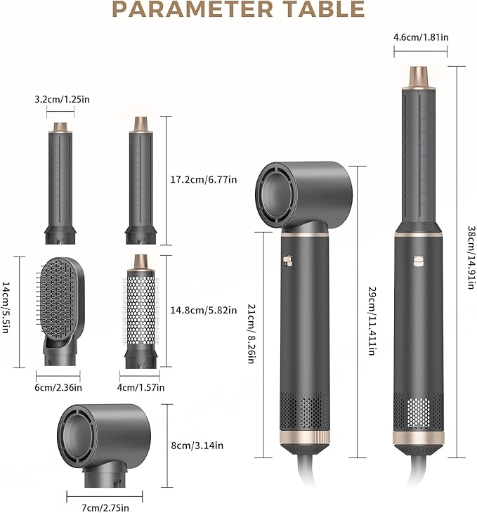 5 in 1 Hair Styler & Hair Dryer Brush, Low-Speed Negative Ionic Air Styler Drying, Multi Hair Styler, Professional Blow Dryer Brush for Curling Volumizing Straightening Styling(Gray Gold)