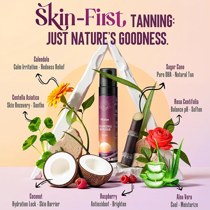 Self Tanner Mousse Kit - 250mL XL & Mitt & Strap | 1-Hour Express Dark Bronze + Plant 30% DHA for Long-Lasting Tan | No Orange Tones, Streak-Free & Odorless | Natural Sunless Glow