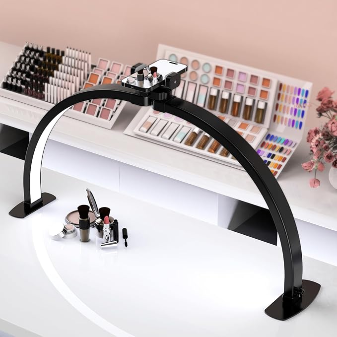 Professional Large Half Moon LED Light for Nail Desk, Foldable Arch Light for Nail Techs Perfect for Manicure Handicraft Lighting Lamp (Black, Large)