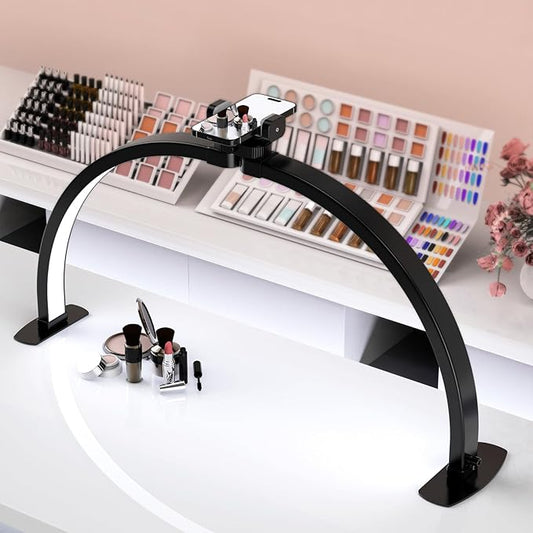 Professional Large Half Moon LED Light for Nail Desk, Foldable Arch Light for Nail Techs Perfect for Manicure Handicraft Lighting Lamp (Black, Large)