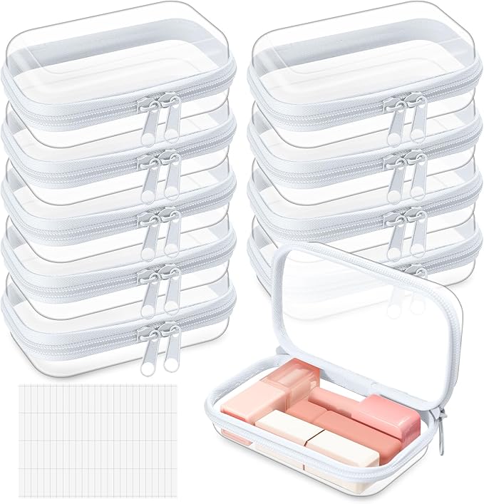 Sanwuta 10 Pcs Hard Zipper Case Clear Hard Pouches Plastic Zipper Pencil Box Toy Storage Bins Portable Plastic Container for Travel Toiletry Office Cosmetic Block Puzzle Organizer(Xs,Clear)