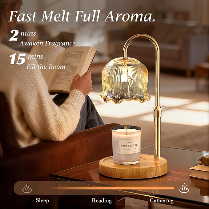 Candle Warmer Lamp Gifts for Mom, Adjustable Height Dimmable Candle Warmer with Timer, Wax Melt Lamp for Scented Candles White Elephant Gifts for Adults Home Essentials