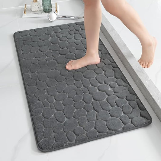 YIHOUSE Memory Foam Runner Rug, Cobblestone Bathroom Runner Rugs Super Water Absorbent Bath Mats for Bathroom Machine Washable Bath Rugs for Hallway Bedroom Laundry Room(26 x 50,Dark Gray)