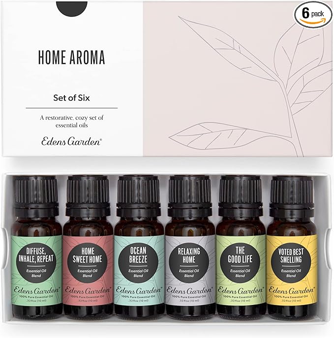 Edens Garden Essential Oils Home Aroma 6 Set – 100% Pure Therapeutic Grade, Natural & Fragrance Oil Free Aromatherapy Scents - Oil for Candle Making, Diffusers & Home Relaxation, 10 ml/ 6 Pack