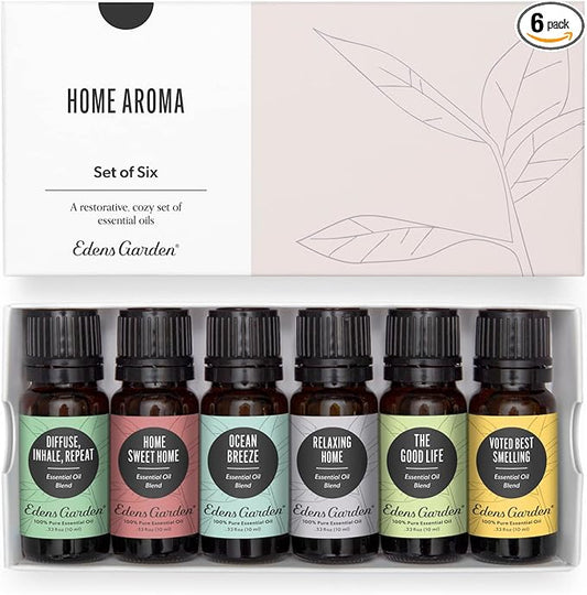 Edens Garden Essential Oils Home Aroma 6 Set – 100% Pure Therapeutic Grade, Natural & Fragrance Oil Free Aromatherapy Scents - Oil for Candle Making, Diffusers & Home Relaxation, 10 ml/ 6 Pack