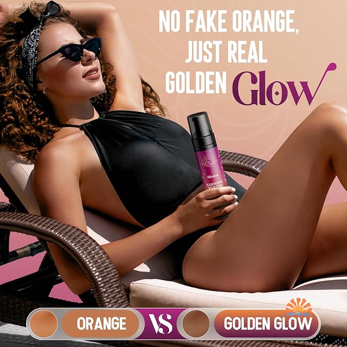 Self Tanner Mousse Kit - 250mL XL & Mitt & Strap | 1-Hour Express Dark Bronze + Plant 30% DHA for Long-Lasting Tan | No Orange Tones, Streak-Free & Odorless | Natural Sunless Glow