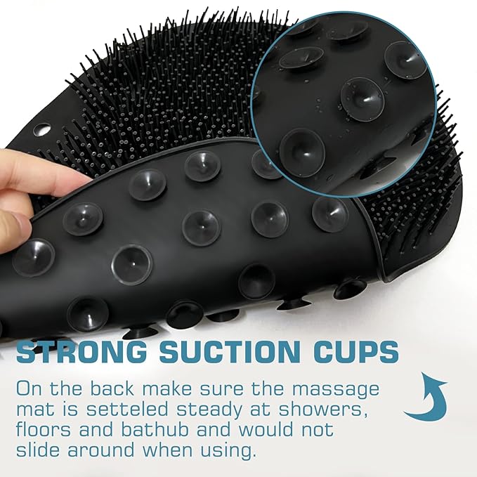 Shower Foot Scrubber Mat Back Washer Back Exfoliating Bath Wash Pad Wall Mounted Slip Suction Cups Foot Scrubber for Use in Shower Cups Foot Cleaner for Men and Women (Black)