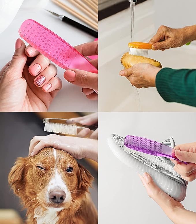 Nail Brush for Cleaning Fingernails, 4Pack Handle Grip Nail Brushes Fingernail Brush for Cleaning Nail Scrub Brush for Toes and Nails Women Men (Color1)