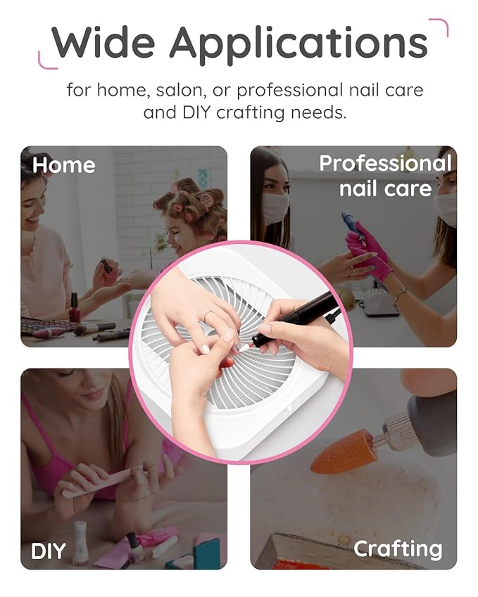 Lictin Nail Dust Collector with Reusable Filter, Adjustable Nail Vacuum Dust Collector Extractor Electric Dust Suction Machine for Acrylic Gel Nail Polishing White