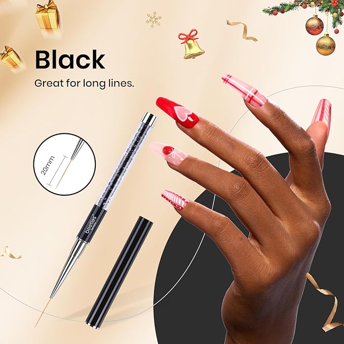 Beetles Gel Polish Nail Art Liner Brushes 5Pcs Painting Art Design Pen Set Diamond Application Rhinestone Handle Dotting Drawing Sizes 5 7 9 11 20mm Nail Design Gift for Women