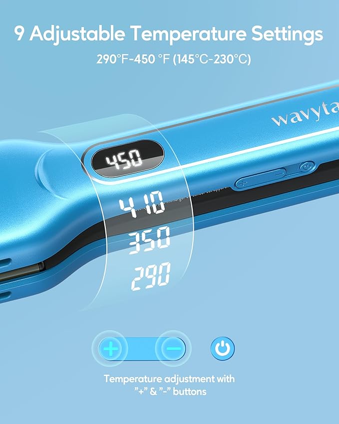 Wavytalk Hair Straightener, 1.7 Inch Wide Vent Sesh Titanium Wet to Dry Flat Iron, Straightener for Damp or Dry Hair (Blue)