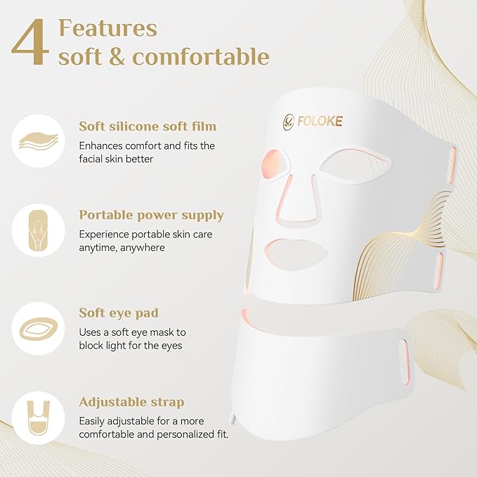 FOLOKE LED Light Therapy Mask Skin Care, 103 3-in-1 Fusion LED Beads, LEDs face mask & neck mask Infrared Red - Wavelength for Home Use, – Advanced Skincare Made Easy (Snow White)