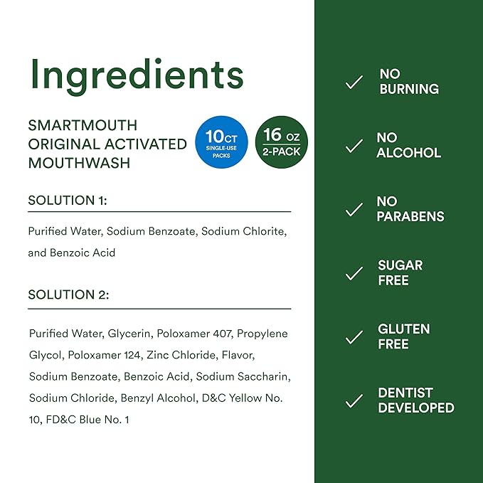 SmartMouth Original Activated 2-Pack Mouthwash & Single Packs, Travel Mouthwash, Fresh Mint