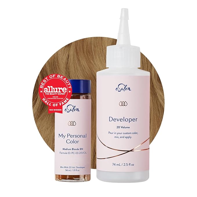 eSalon Permanent Hair Color & Hair Dye Complete Kit- Medium Blonde - Personal Colorist Kit for Up To 100% Gray Coverage for All Hair Types - Professional-Grade Ammonia-Free Hair Dye