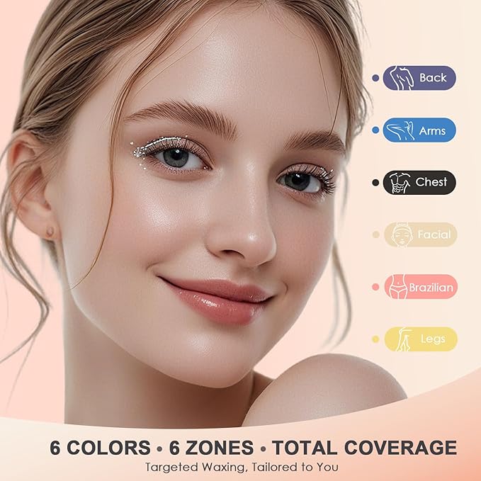 KeShi Waxing Kit for Women and Men, Digital Wax Warmer with 6 Bags Hard Wax Beads, at-Home Hair Removal Wax Kit for Full Body, Face, Eyebrow, Bikini, Legs, Brazilian & Sensitive Skin(Vital Orange)