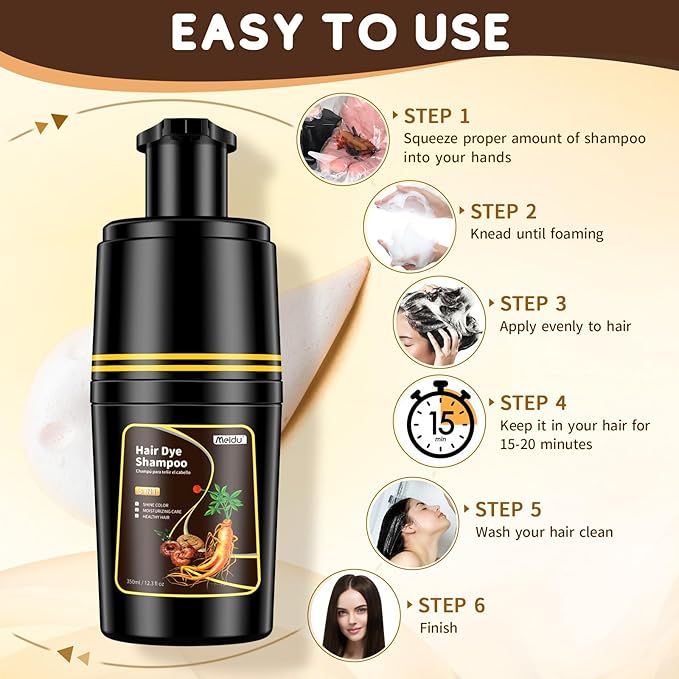 IIIMEIDU Dark Brown Hair dye Shampoo 3 in 1, Natural Hair Color Shampoo for Gray Hair, Shampoo Tinte Para el Cabello for Women and Men 100% Grey Hair Coverage, 350ml