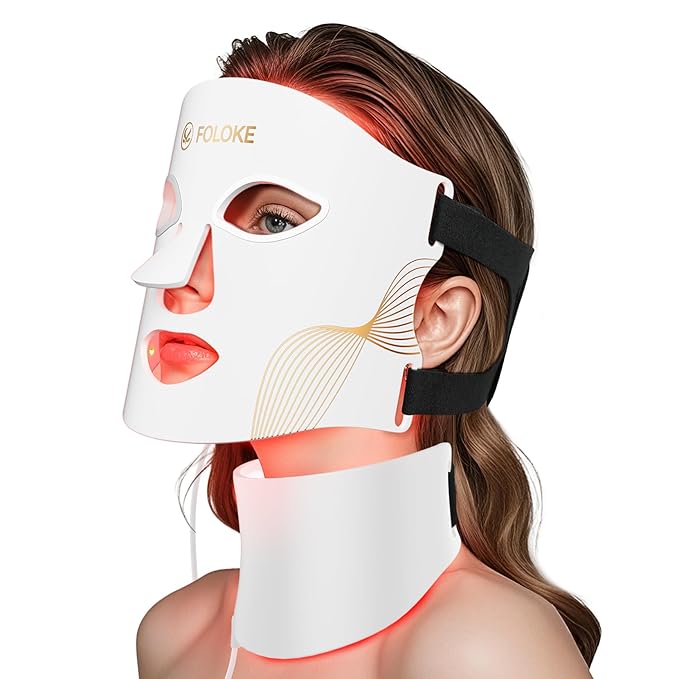 FOLOKE LED Light Therapy Mask Skin Care, 103 3-in-1 Fusion LED Beads, LEDs face mask & neck mask Infrared Red - Wavelength for Home Use, – Advanced Skincare Made Easy (Snow White)