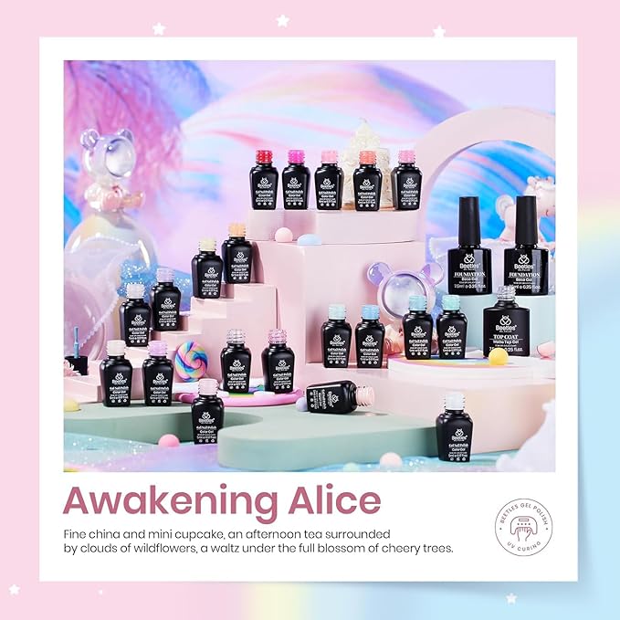 Beetles 23Pcs Gel Nail Polish Set with Base Top Coat, Pastel Bright Neon Colors Gel Polish Kit Nude Blue Pink Red Green Purple Colors Soak off Uv Nail Spring Gift for Girls