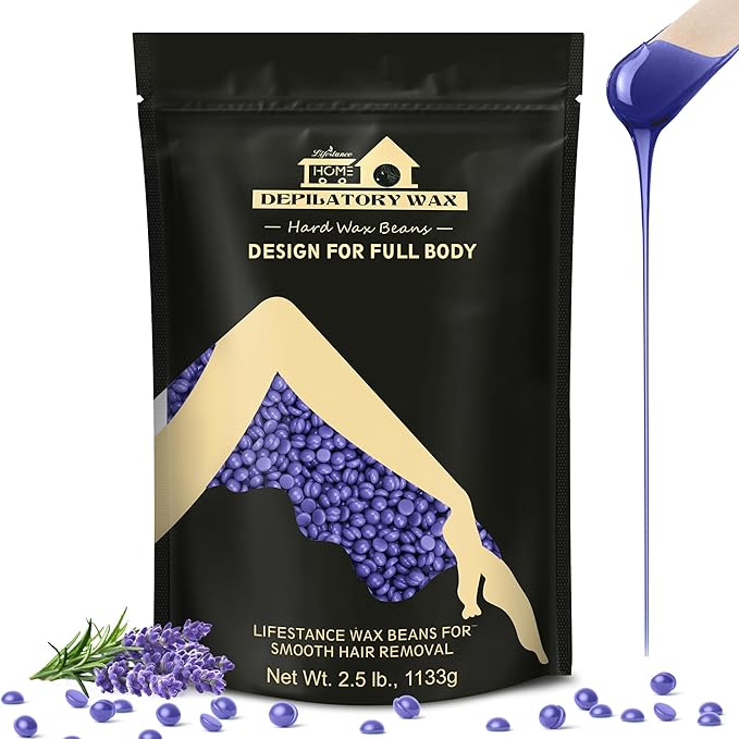 Lifestance 2.5lb Wax Beads Kit, Lavender Hard Wax Beans For Hair Removal Brazilian Bikini Leg Underarm, Waxing for Fine Coarse Hair Women Men Large Refill for Wax Warmers at Home