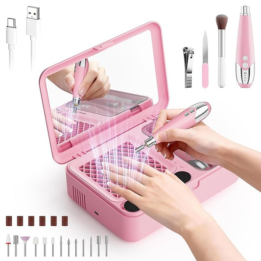 WOBSION Nail Dust Collector & Electric Cordless Nail Drill 2-in-1 Set, Portable Acrylic Gel Nail Removing and Polishing Manicure Tools for Beginners,Lightweight &Rechargeable,Ideal for Home
