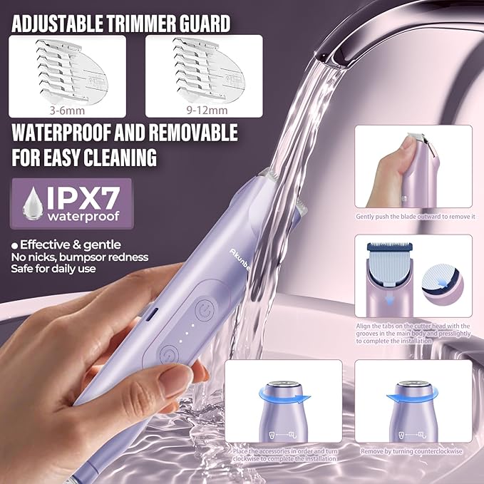 Bikini Trimmer for Women - 2 in 1 Electric Razors for Women - Dual Head Electric Shaver - IPX7 Waterproof Wet & Dry Use Body Hair Trimmer and Facial Hair Remover for Bikini Underarm Leg Arm