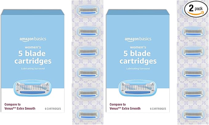 Amazon Basics 5-Blade Razor Refills for Women, 6 Count (Fits Amazon Basics Razor Handles Only) (Previously Solimo) (Pack of 2)