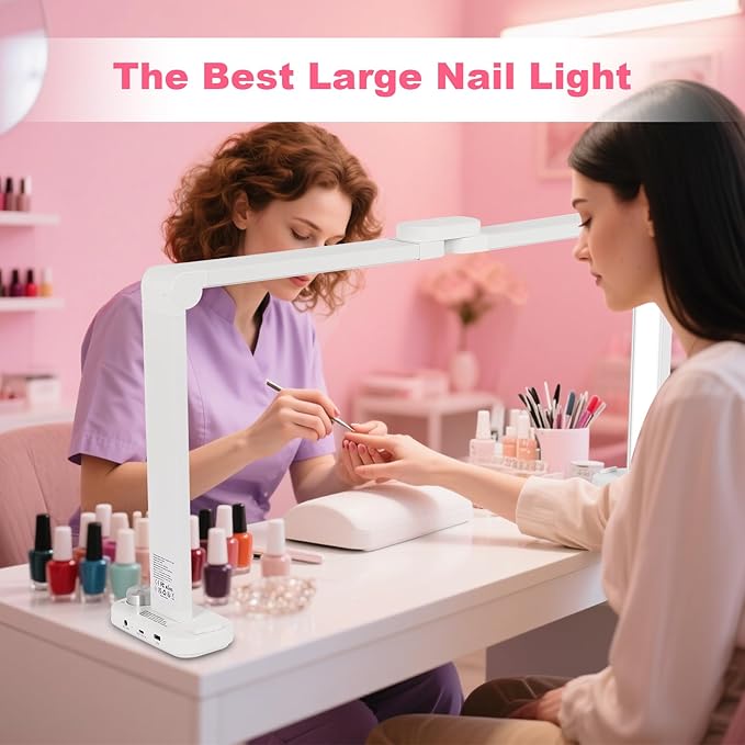 34in Half Moon Light for Nail Desk, Foldable LED Lamp with Phone Holder, Nail Art, Tattooing, Craft Making, Stepless Dimming, 3000-6000K Color Temperature Adjustment, 456 Light Beads, White
